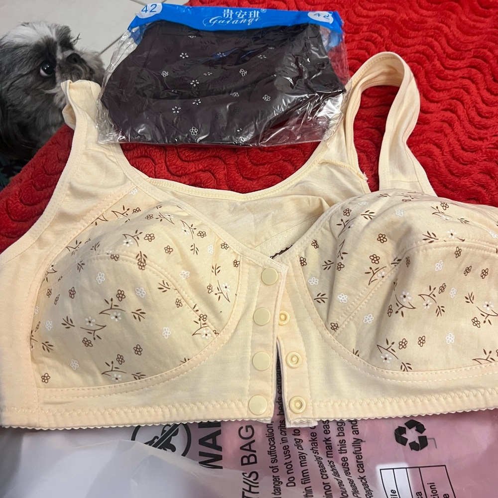 Floral Beige Bra with Button Front